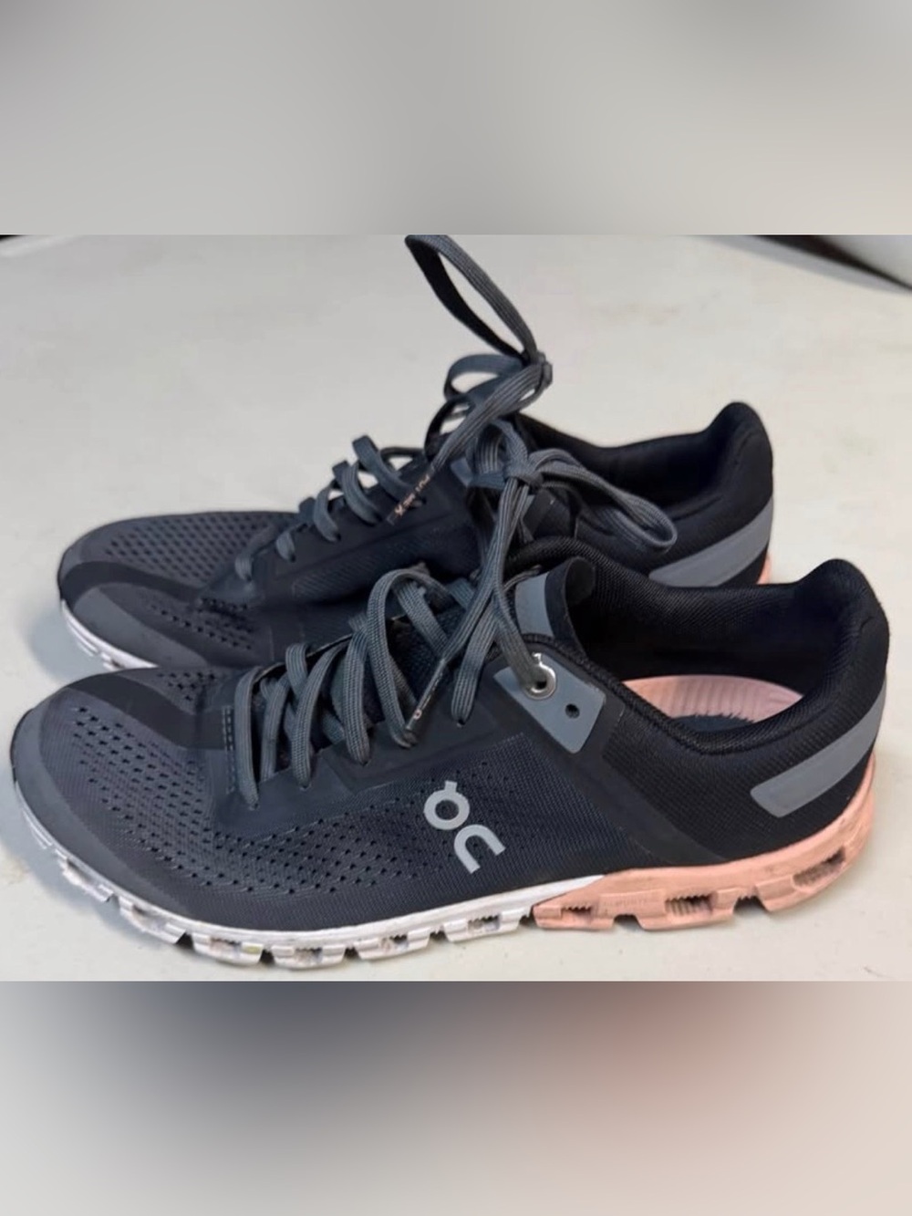 On Running Women's Gray and Pink Cloudflow Sneakers